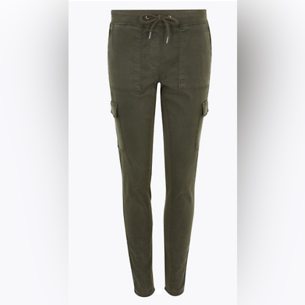 Khaki Cotton Rich Skinny Ankle Grazer Womens Trousers- size 4
